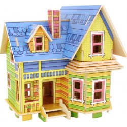 Flying House - Casuta de construit din lemn colorata -tip puzzle 3D 